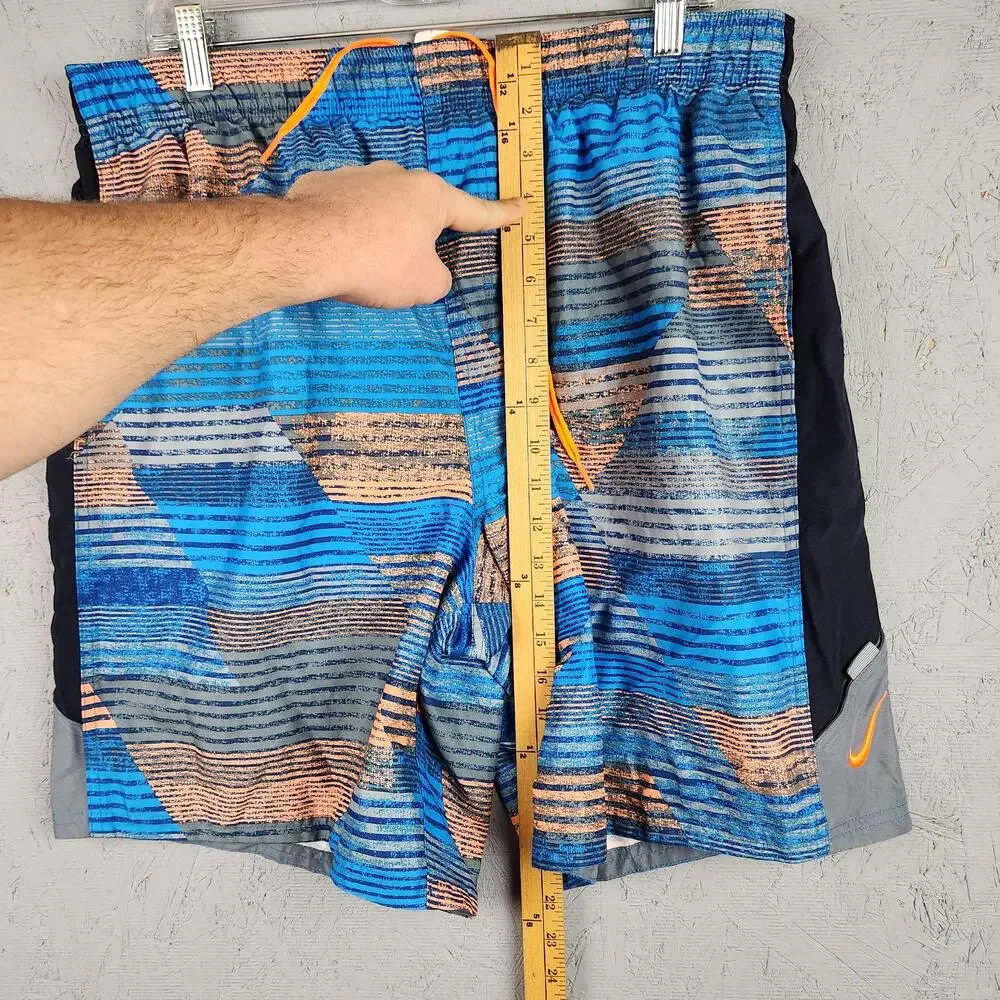 Vintage Nike Shorts Mens XL Blue Orange Geometric Print Mesh Lined Athletic Y2k